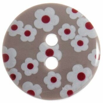 Printed Flower Button - 28 lignes/18mm - Taupe