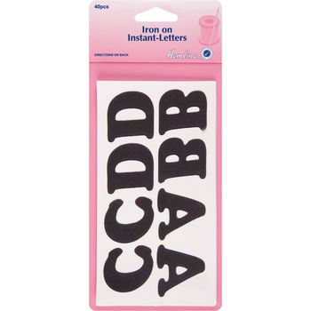 Hemline Iron-On Instant Letters For Clothing - Black (Pack of 40)
