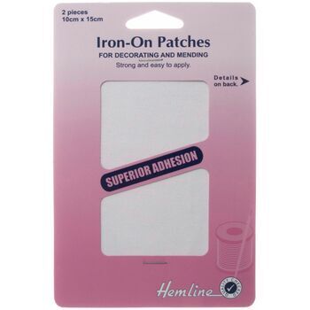 Hemline Cotton Twill Iron-On Patches - White