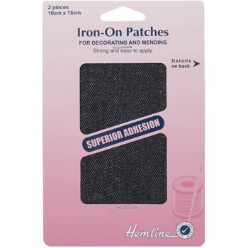 Hemline Cotton Twill Iron-On Patches - Denim
