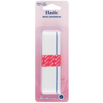 Hemline Men's Underwear Elastic - White (1.2m x 28mm)