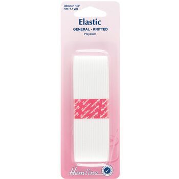 Hemline General Purpose Knitted Elastic -White (1m x 32mm)