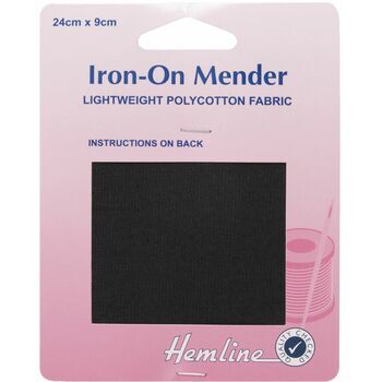 Hemline Iron-On Mender Polycotton Patch - Black (24 x 9cm)