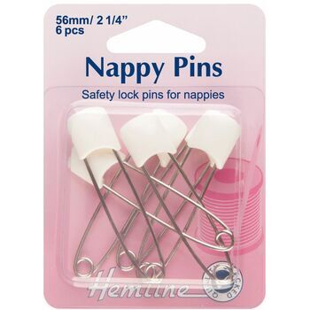 Hemline Nappy Pins: 56mm - White
