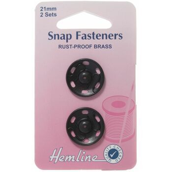 Hemline Sew-on Snap Fasteners - Black: 21mm (Pack of 2)