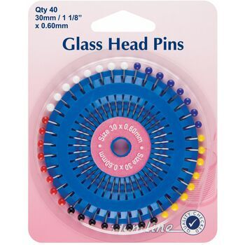 Hemline Glass Head Nickel Pins (30mm) - 40pcs