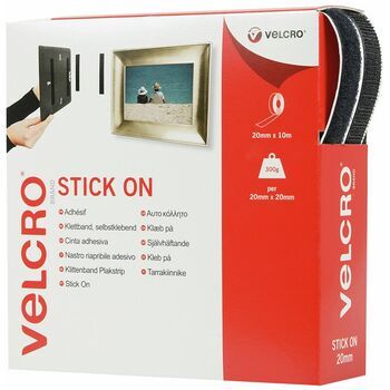 Velcro: Hook & Loop Tape: Stick-On: 20mm: Black: Per Metre