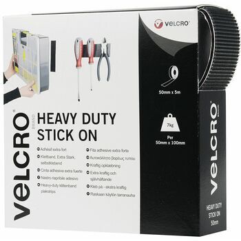 Velcro Hook & Loop Tape - Heavy Duty Stick On: 50mm: Black: Per Metre