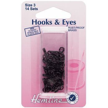 Hemline Hooks and Eyes - Black (Size 3)