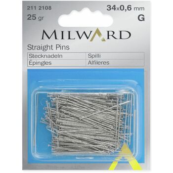 Milward Silver Straight Pins (34 x 0.6mm) - 25g