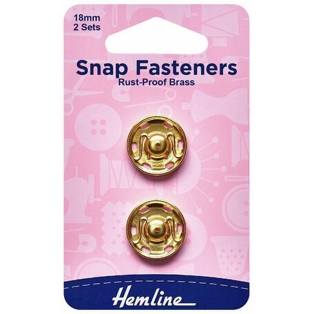 Hemline: Snap Fasteners: Sew-on: Gold: 18mm: Pack of 2