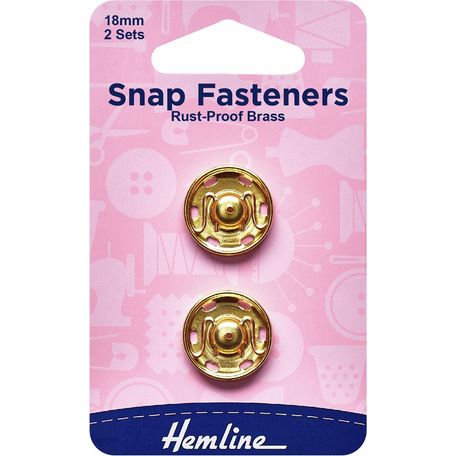 Hemline: Snap Fasteners: Sew-on: Gold: 18mm: Pack of 2