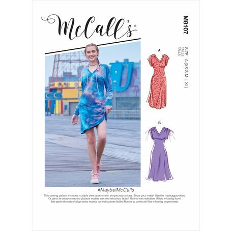 McCall's Pattern M8107 Misses V-Neck Pull-Over Knit Dresses