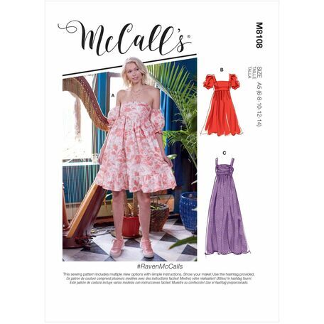 McCall's Pattern M8108 Misses Empire Seam Gathered Dresses