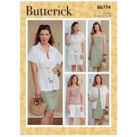 Butterick Pattern B6774 Misses; Jacket, Sash, Dress, Top and Shorts