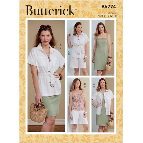 Butterick Pattern B6774 Misses; Jacket, Sash, Dress, Top and Shorts