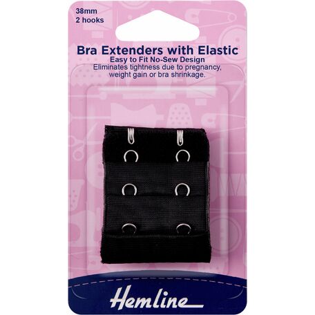 Hemline Bra Extender (with elastic) - Black (38mm)