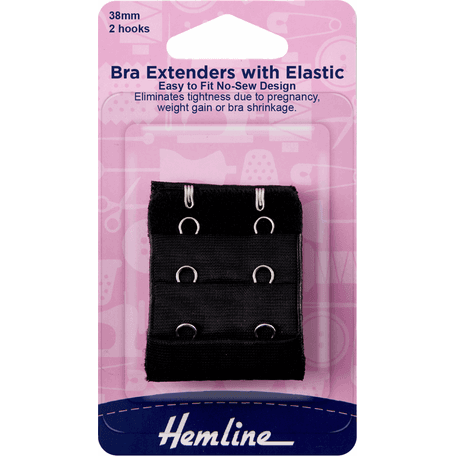 Hemline Bra Extender (with elastic) - Black (38mm)