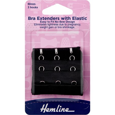 Hemline Bra Extender (with elastic) - Black (50mm)
