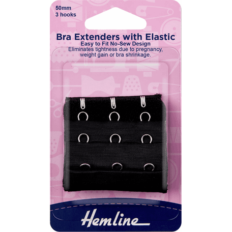 Hemline Bra Extender (with elastic) - Black (50mm)