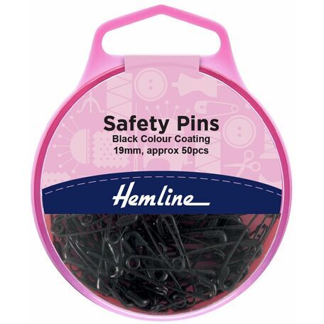 Hemline Black Safety Pins - 19mm (50 Pieces)