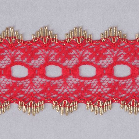 Essential Trimmings Eyelet Knitting In Lace Trimming - 30mm (Red with Gold Edge) Per metre