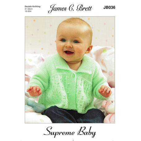 Brett Pattern DK JB036 Babies Cardigan, Scarf & Hat Knitting Pattern