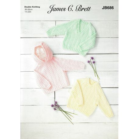 Brett DK JB686 Baby Hoodie, V &amp; Round Neck Sweaters Knitting Pattern