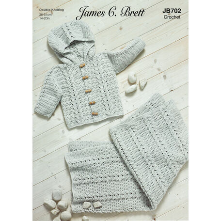 Brett DK JB702 Babies Hooded Jacket & Blanket Crochet Pattern