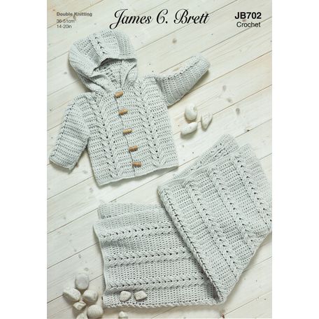 Brett DK JB702 Babies Hooded Jacket &amp; Blanket Crochet Pattern