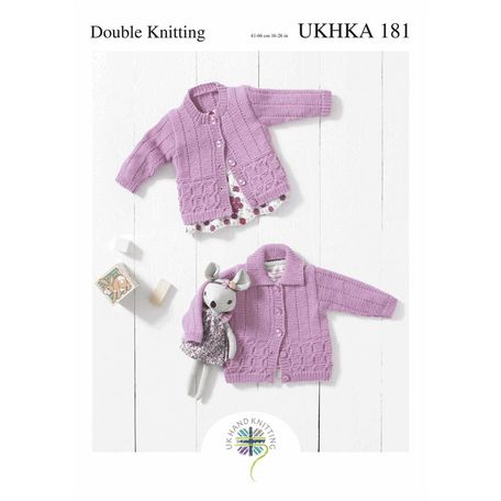 UKHKA 181 Baby Round &amp; Flat Collar Cardigans Double Knitting Pattern