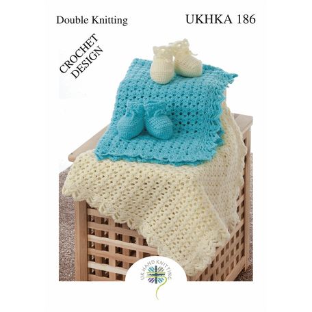UKHKA 186 Booties &amp; Blanket Crochet Design Double Knitting Pattern