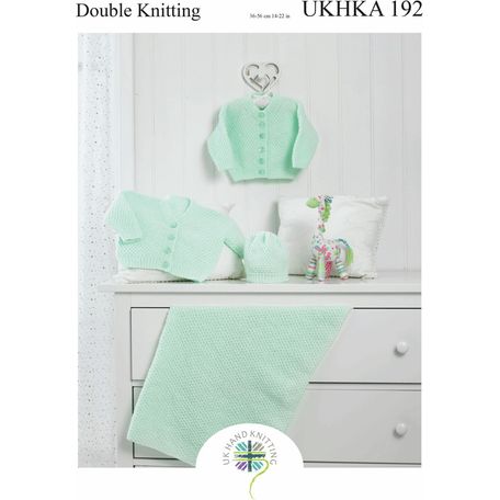 UKHKA 192 Baby Cardigans, Hat &amp; Blanket Double Knitting Pattern