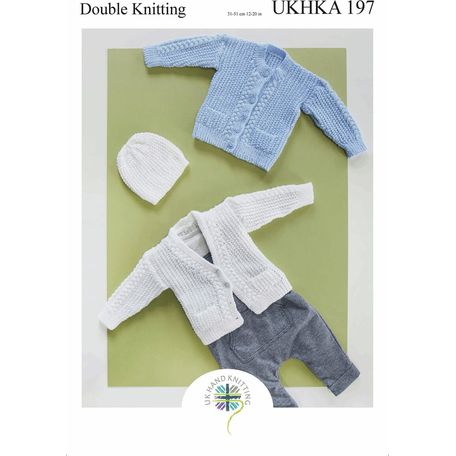 UKHKA 197 Baby Cardigans &amp; Hat Double Knitting Pattern