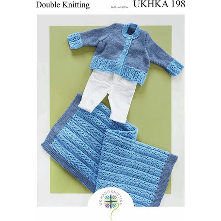 UKHKA 198 Baby Cardigan &amp; Blanket Double Knitting Pattern
