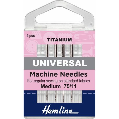 Hemline Universal Titanium Sewing Machine Needles - Medium 75/11 (4 Pieces)  - 5 Packs