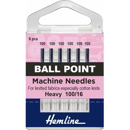 Hemline Ball Point Sewing Machine Needles - Fine, 100/10 (6 Pieces)  - 5 Packs