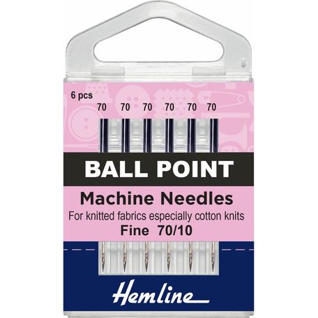 Hemline Ball Point Sewing Machine Needles - Fine 70/10 (6 Pieces) - 5 Packs