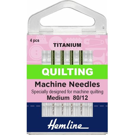 Hemline Quilting Sewing Machine Titanium Needles - Medium 80/12 (4 Pieces) - 5 Packs