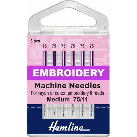 Hemline Embroidery Sewing Machine Needles - Fine 75/11 (6 Pieces) - 5 Packs