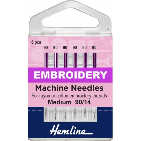 Hemline Embroidery Sewing Machine Needles - Medium 90/14 (6 Pieces) - 5 Packs