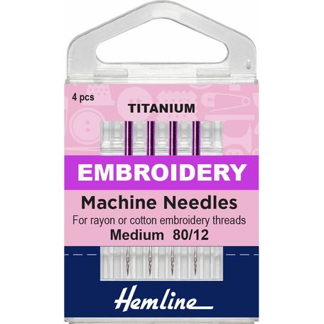 Hemline Embroidery Titanium Sewing Machine Needles - 80/12 (4 Pieces) - 5 Packs