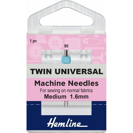 Hemline Twin Universal Sewing Machine Needles - 80/12 1.6mm (1 Piece) - 5 Packs