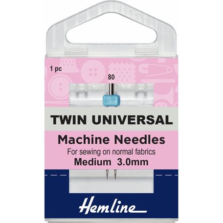 Hemline Twin Universal Sewing Machine Needles - 80/12 3mm (1 Piece) - 5 Packs