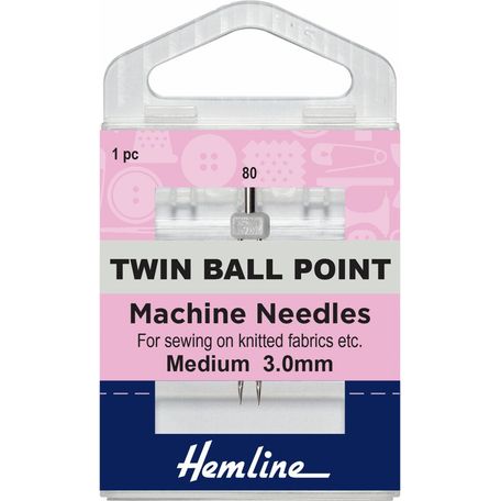 Hemline Twin Ball Point Sewing Machine Needles - 80/12, 3mm (1 Piece) - 5 Packs