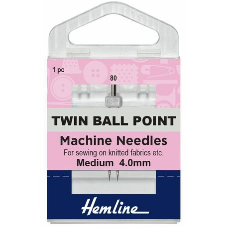 Hemline Twin Ball Point Sewing Machine Needles - 80/12, 4mm (1 Piece)