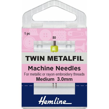 Hemline Twin Metalfil Sewing Machine Needles - 80/12, 3mm (1 Piece) - 5 Packs