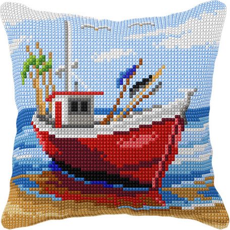 Cross stitch cushion Kit 'Boat'
