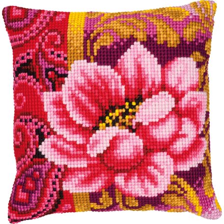 Cross stitch cushion Cover Pink Flower