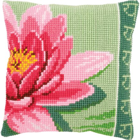 Cross stitch cushion Cover Pink Lotus Flower